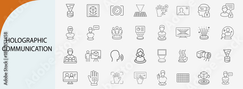 holographic communication and virtual interface icons, minimal line vector set