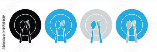 Minimalist Plate with Spoon and Fork Icon Set in Modern Flat Design Style
