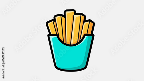 Crispy Golden French Fries in a Teal Paper Container.