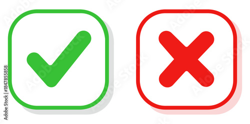 Affirmation and Negation A concise graphic presents a green check mark alongside a red cross mark, representing the binary choices of acceptance and rejection.