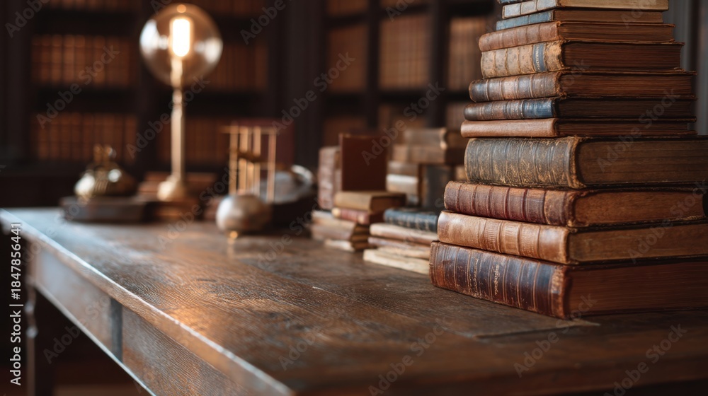 custom made wallpaper toronto digitalStack of antique books on old wooden table. History, knowledge, and wisdom concept. Library interior during Christmas or New Year holiday.