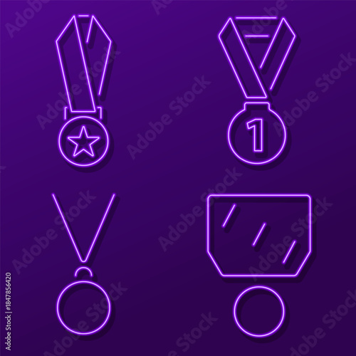 medal group of neon icons, vector illustration.