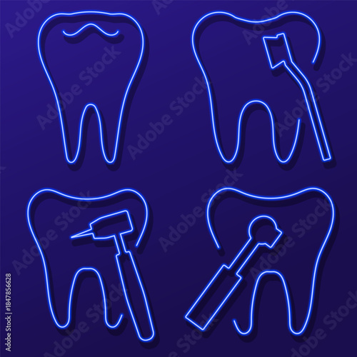 dentist neon icon group, vector illustration.