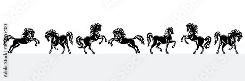 Horizontal poster with the horses in different poses