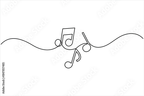 Continuous music note design one line art drawing of music notation musical concept illustration