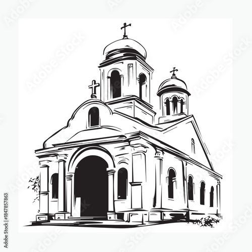 ancient church with white background