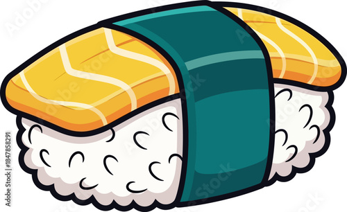 Delicious Salmon Nigiri Sushi with White Rice and Seaweed Wrap.