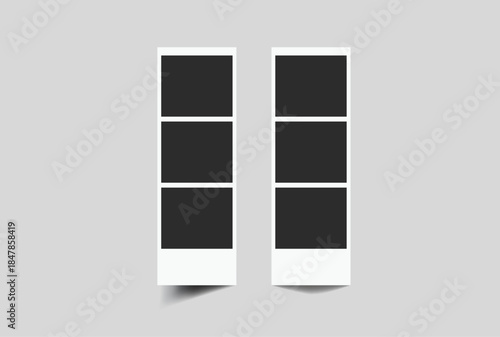 Vector Retro photo booth strips and instant film frames with blank placeholders. Minimalist vintage snapshot mockup templates for photography layouts, scrapbooking, and social media memories.