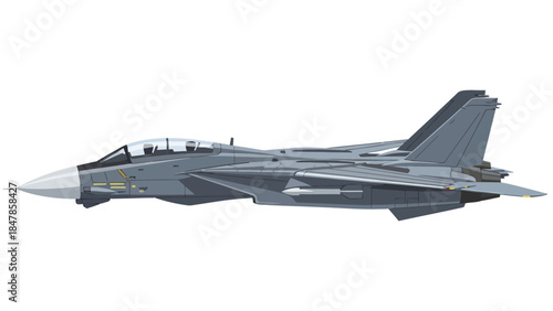 Pixel art illustration of a grey fighter jet in profile against a white background