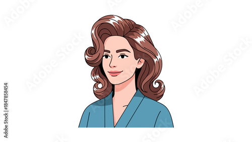 Pixel art portrait of a woman with curly brown hair and a blue robe