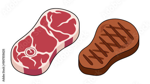 Raw steak and grilled steak sidebyside