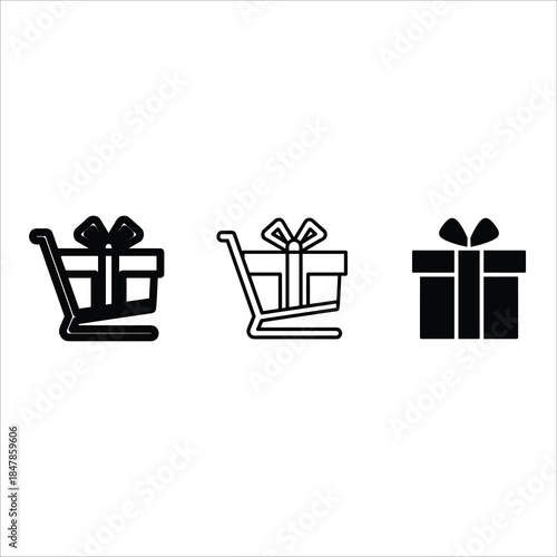 Three shopping carts with gift boxes and bows black