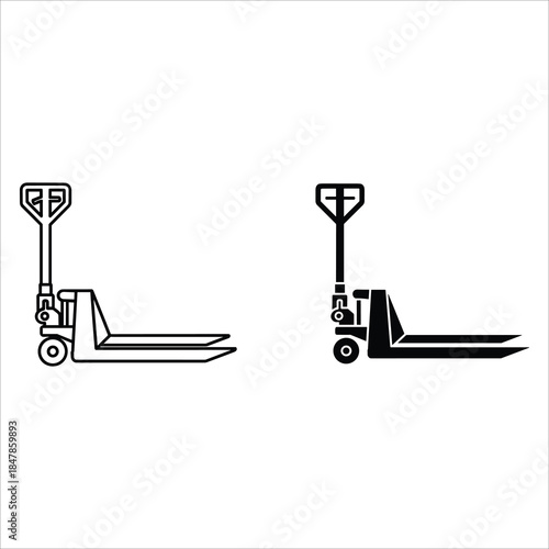 Two Forklifts Lifting Pallets in Black and White Line