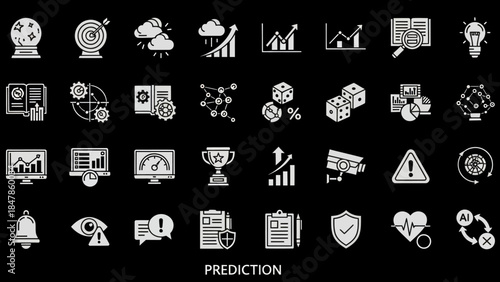 Collection of Futuristic Icons Representing Prediction and Analytics