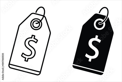 Two price tags with dollar symbols in black and white