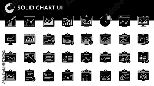 Comprehensive Collection of Solid Chart User Interface Icons for Data Analysis and Business