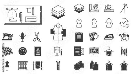 Tailoring and Fashion Design Icon Set for Creative Projects and Crafting