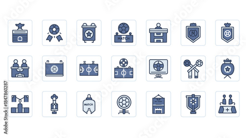 Comprehensive set of modern football and soccer-related icons for digital media and sports event