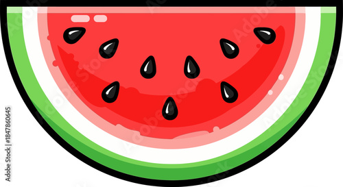 Juicy Watermelon Slice with Black Seeds.