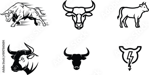 Bull and Cow Illustrations Set