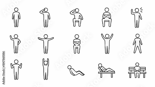 Minimalist Human Icons Set in Various Poses for Modern and Functional Graphic Design