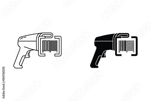 Two barcode scanners one black and one white outline