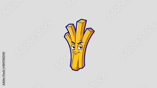Funny cartoon french fries character with expressive face.
