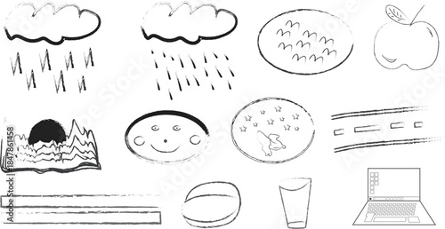 Vintage hand drawn vector illustration collection featuring a sketch set of fruits, vegetables, and berries as doodle food icons and comic art elements for organic design