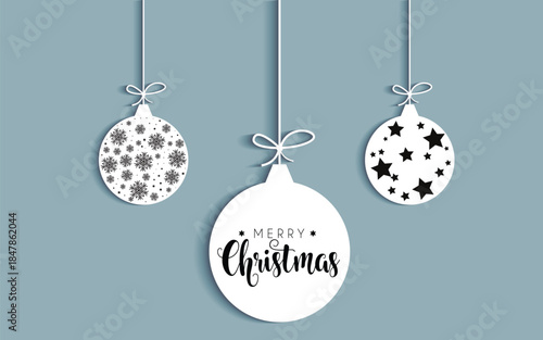 merry christmas card with hanging ball decoration vector illustration