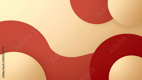 A smooth abstract design featuring warm tones of red and beige with circular shapes and flowing lines.