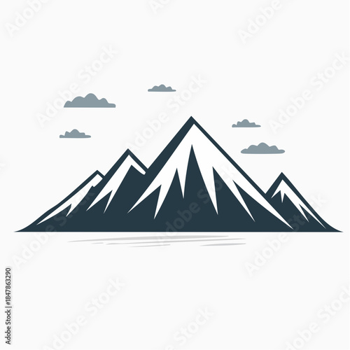 Minimalistic Illustration of Mountain Range with Clouds in a Calm Landscape Scene