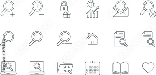 Large set of outline icons representing artificial intelligence machine learning robotics cloud computing and future digital technology isolated on a white background for web design