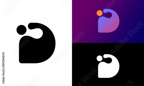 Modern Minimalist Logo Design: show several minimal designs that use the letter D, The logo design presents a sleek and abstract interpretation of the letter D.