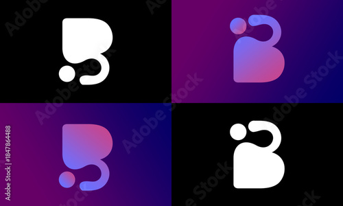 Modern B Logo Variations: A collection of modern, clean logo concepts centered around the letter B, presented in different color gradients and orientations, perfect for versatile branding needs.