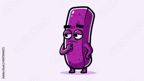 Cartoon character of a purple bacterium thinking with a confused expression.