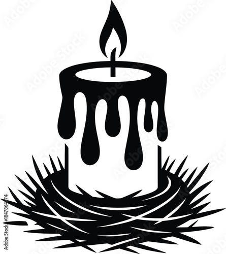 Burning candle in nest vector illustration for holiday events and commemorations
