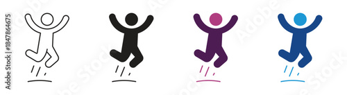 Jumping man icon set. Fun and cheerful person sign. Vector illustration.