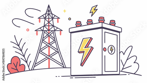 Electricity Transformer and Power Tower Icons