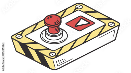 Red push button and hazard symbol on control panel