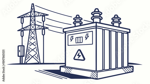 Electrical Transformer and Power Line Tower Icon