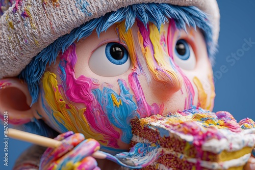 PR_2907_Colorful Child Covered in Paint Eating Cake - 1