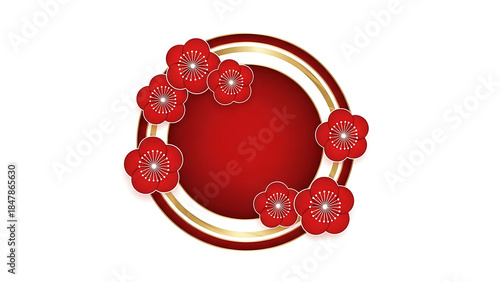 Red circle with gold trim and floral accents, elegant decorative element
