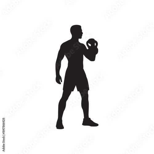 Silhouette of muscular fitness man exercising with kettlebell vector illustratio