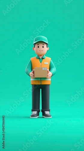 Illustration of a package delivery man carrying boxes.