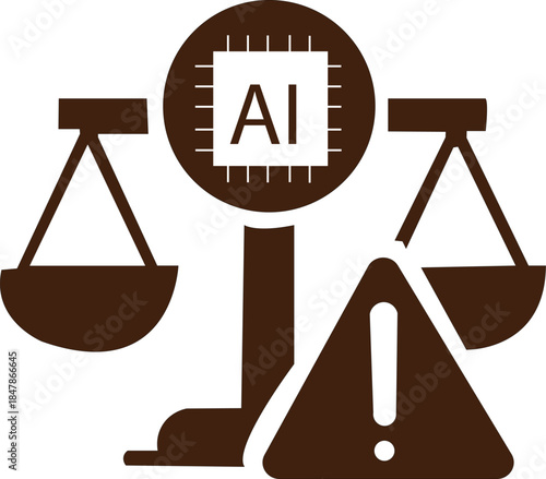 Ai ethics and justice scale with warning symbol
