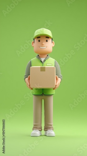 Illustration of a package delivery man carrying boxes.