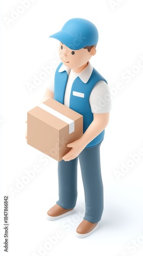 Illustration of a package delivery man carrying boxes.
