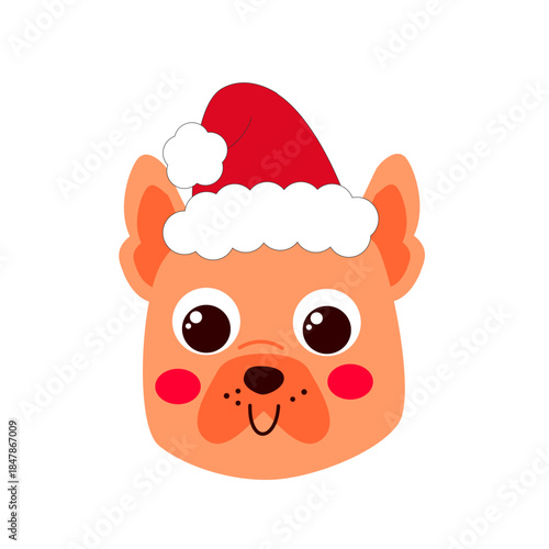 Christmas Dog Wearing Santa Hat. Adorable Flat Winter Dog Illustration for Holiday Cards, Festive Decorations, Children’s Designs and Pet-Themed Products