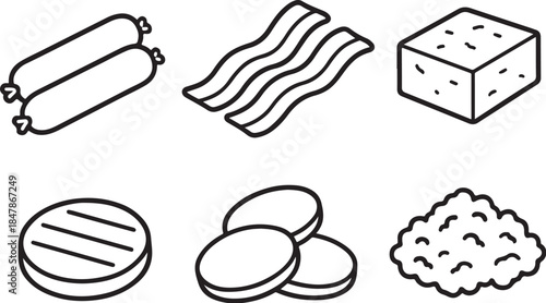 Black and White 3D Line Art Vegan Breakfast Protein Set.eps