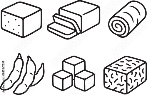 Black and White 3D Line Art Vegan Meat Cuts Set.eps